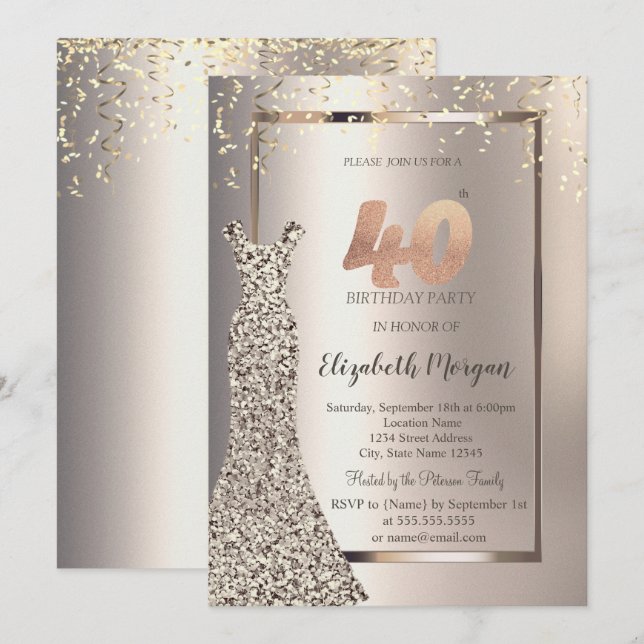 Sequins Dress Confetti Ivory 40th Birthday Invitation (Front/Back)