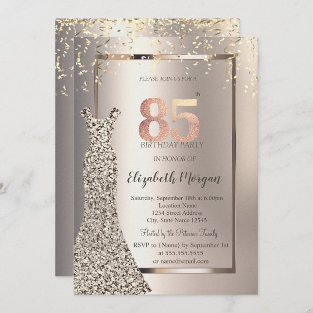 Sequins Dress Confetti Ivory 65th Birthday Invitation (Front/Back)
