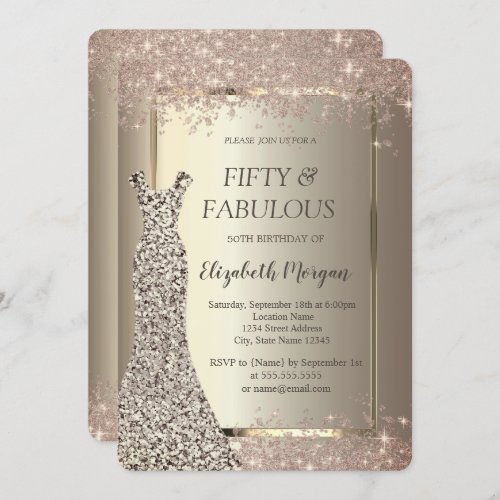 Sequins Dress Glitter Confetti 50th Birthday   Invitation