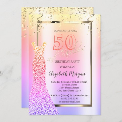 Sequins Dress Ombre 50th Birthday  Invitation