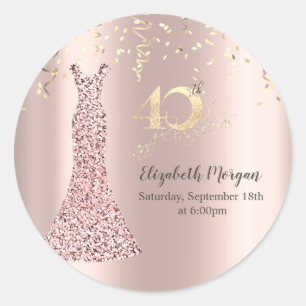 Sequins Dress Rose Gold 40th Birthday  Classic Round Sticker