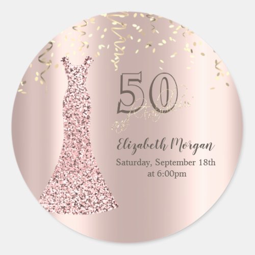 Sequins Dress Rose Gold 50th Birthday Classic Round Sticker