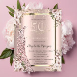 Sequins Dress Rose Gold 50th Birthday Invitation<br><div class="desc">Gold sequins dress,  boho flowers and confetti on rose gold background.</div>