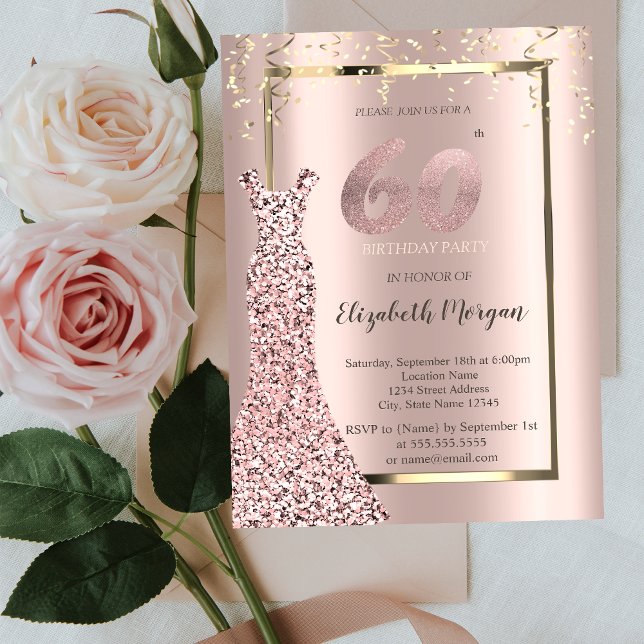 Sequins Dress Rose Gold 60th Birthday Invitation (Creator Uploaded)