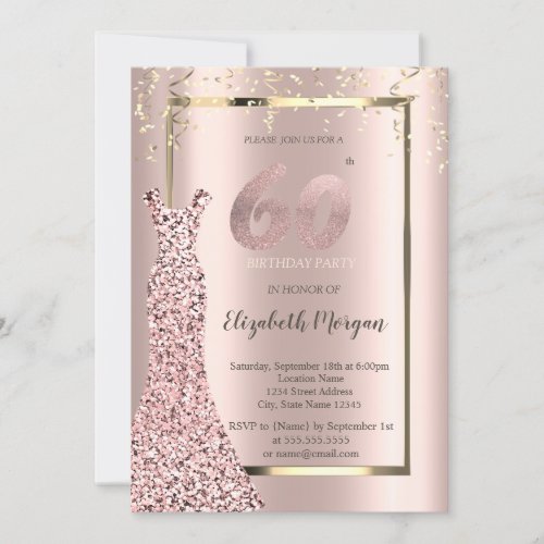 Sequins Dress Rose Gold 60th Birthday Invitation