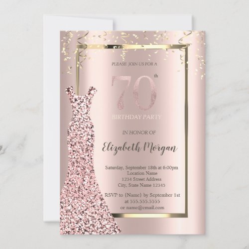 Sequins Dress Rose Gold 70th Birthday Invitation