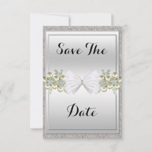 Sequins & Floral Gems Glitter Bow Save The date