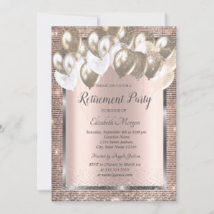 Sequins Frame Balloons Rose Gold Retirement Invitation