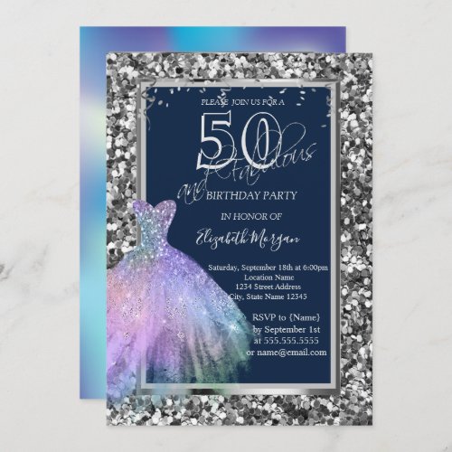 Sequins Glitter Dress Holographic 50th Birthday Invitation