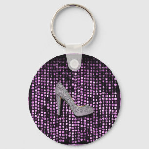 Sequins High Heel shoe purple silver Keychain