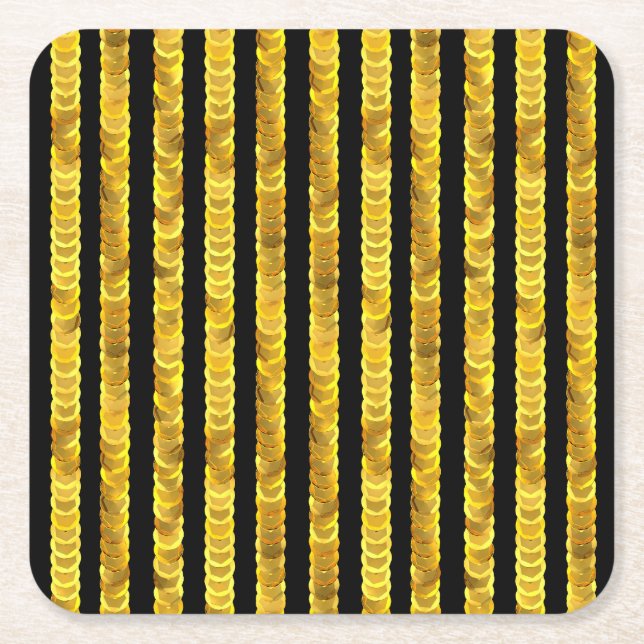 Sequins pattern, beads, rhinestones, 3D fashion. Square Paper Coaster (Front)