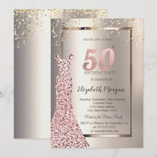 Sequins Rose Gold Dress Ivory 50th Birthday Invitation