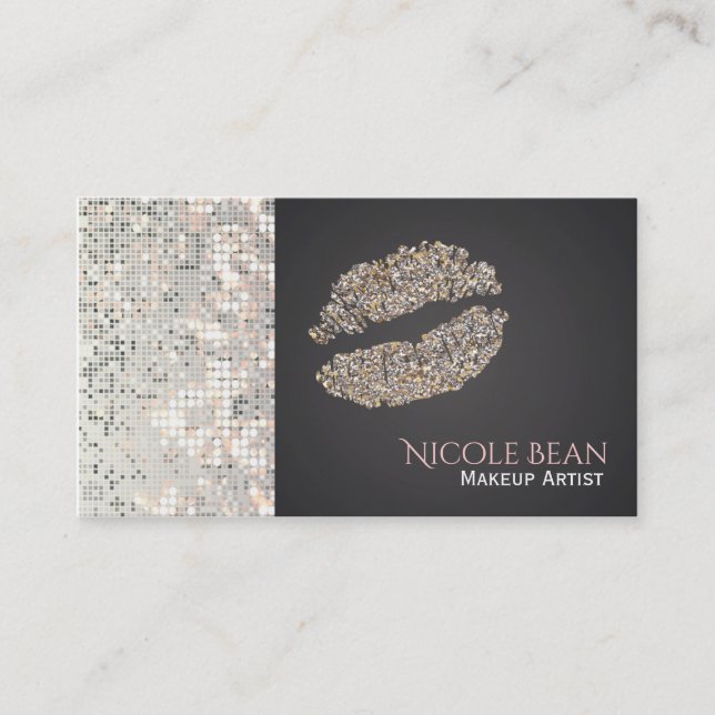 Sequins & Silver Gold Lips Chic Business Card (Front)