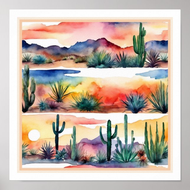 Sequoia Cactus Southwest Desert Watercolor Poster (Front)