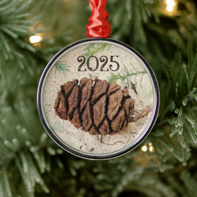 Sequoia Cone in Sand Metal Ornament (Tree)