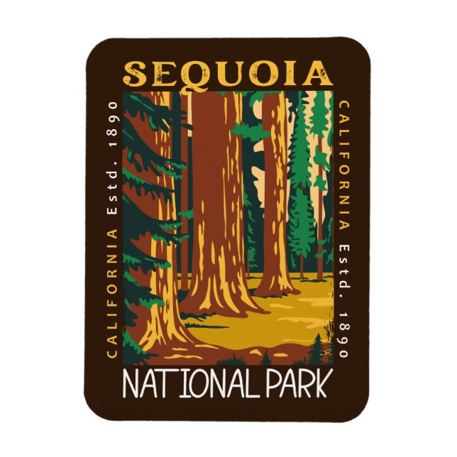Sequoia National Park California Retro Distressed  Magnet (Vertical)