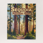 Sequoia National Park California Tree Retro  Jigsaw Puzzle<br><div class="desc">The golden hour glows through a forest of sequoia trees in Sequoia National Park. Sequoia National Park, located in California's southern Sierra Nevada, was established in 1890 and is renowned for its giant sequoia trees, including the General Sherman Tree, the largest tree on Earth by volume. Key sights include the...</div>