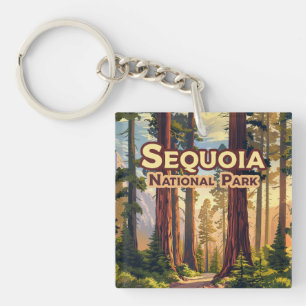 Sequoia National Park California Tree Retro Keychain