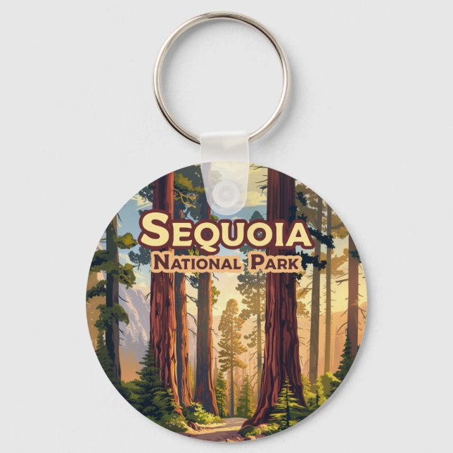 Sequoia National Park California Tree Retro  Keychain (Front)