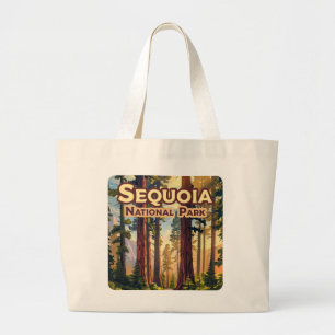 Sequoia National Park California Tree Retro Large Tote Bag
