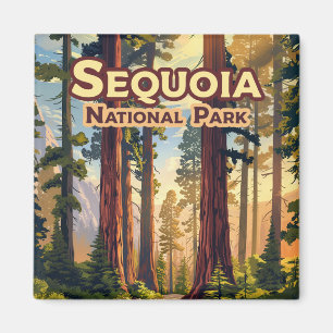 Sequoia National Park California Tree Retro Magnet