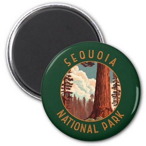 Sequoia National Park Illustration Distressed Magnet