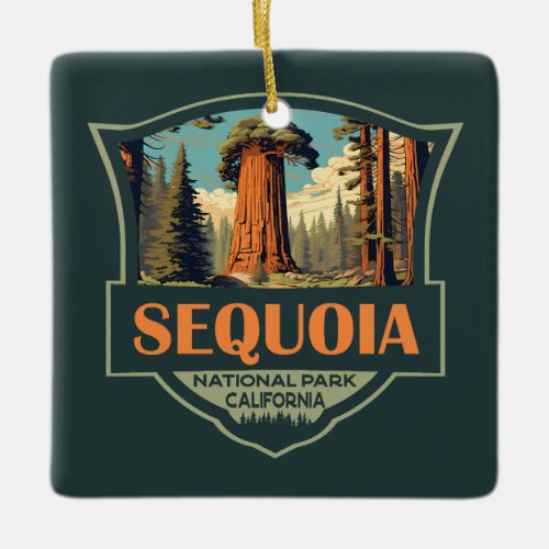 Sequoia National Park Illustration Retro Ceramic Ornament