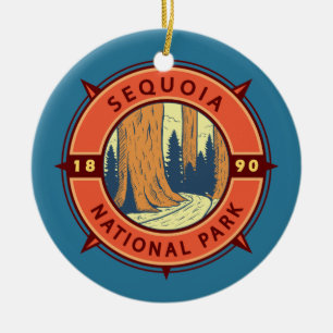 Sequoia National Park Illustration Retro Compass Ceramic Ornament