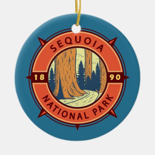 Sequoia National Park Illustration Retro Compass Ceramic Ornament