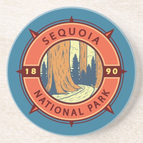 Sequoia National Park Illustration Retro Compass Coaster