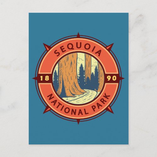 Sequoia National Park Illustration Retro Compass Postcard