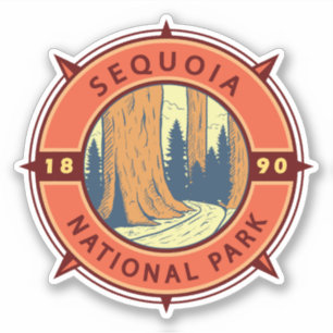 Sequoia National Park Illustration Retro Compass Sticker