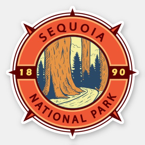 Sequoia National Park Illustration Retro Compass Sticker