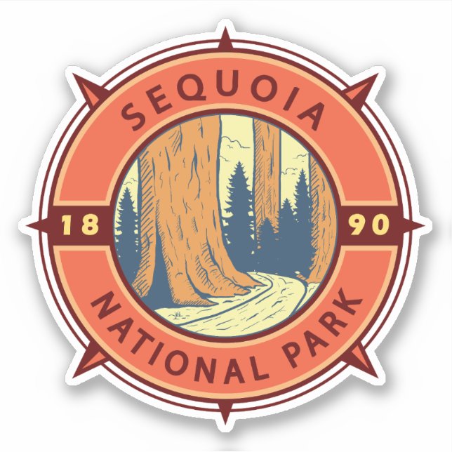 Sequoia National Park Illustration Retro Compass Sticker (Front)