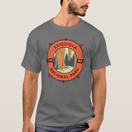 Sequoia National Park Illustration Retro Compass T_Shirt