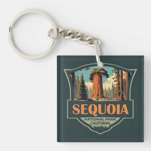 Sequoia National Park Illustration Retro Keychain