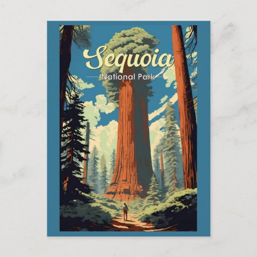 Sequoia National Park Illustration Retro Postcard