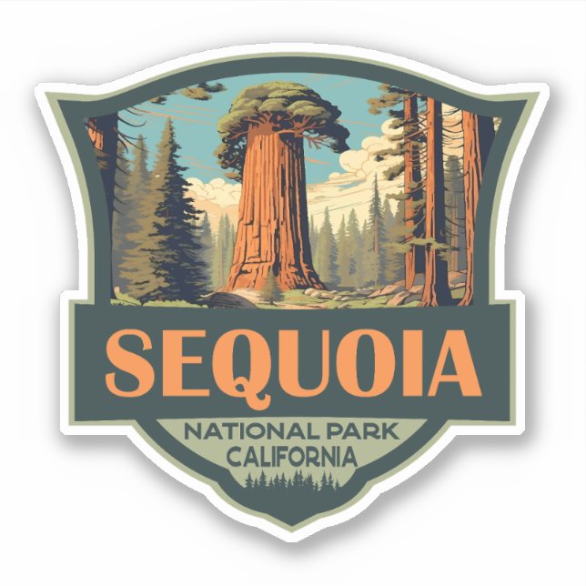 Sequoia National Park Illustration Retro Sticker (Front)