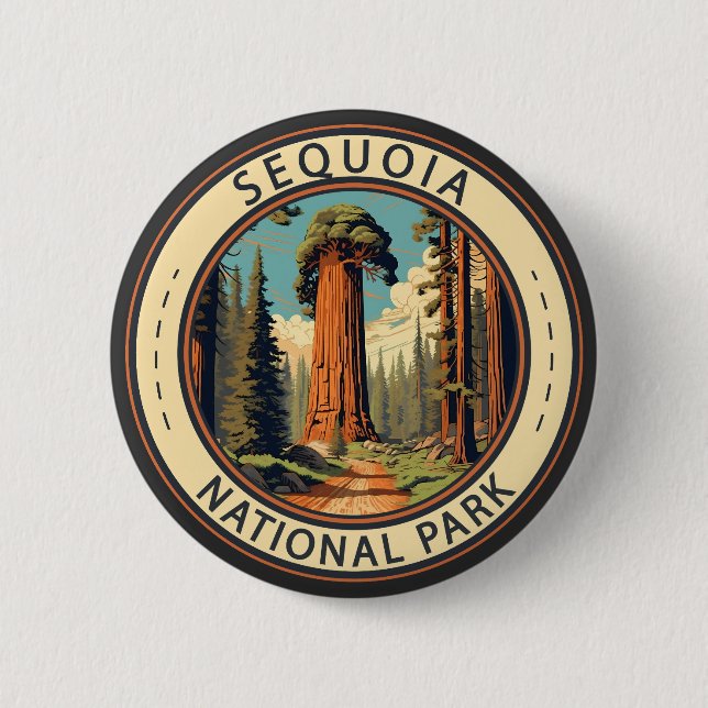 Sequoia National Park Illustration Travel Art Button (Front)