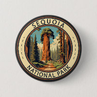 Sequoia National Park Illustration Travel Art Button