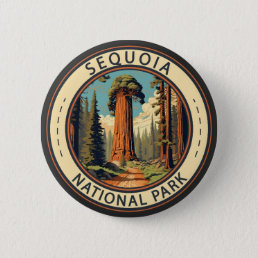 Sequoia National Park Illustration Travel Art Button