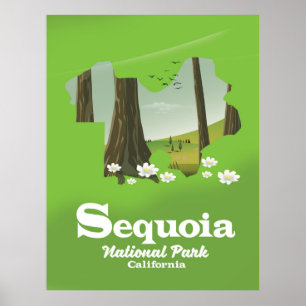 Sequoia National Park map travel poster