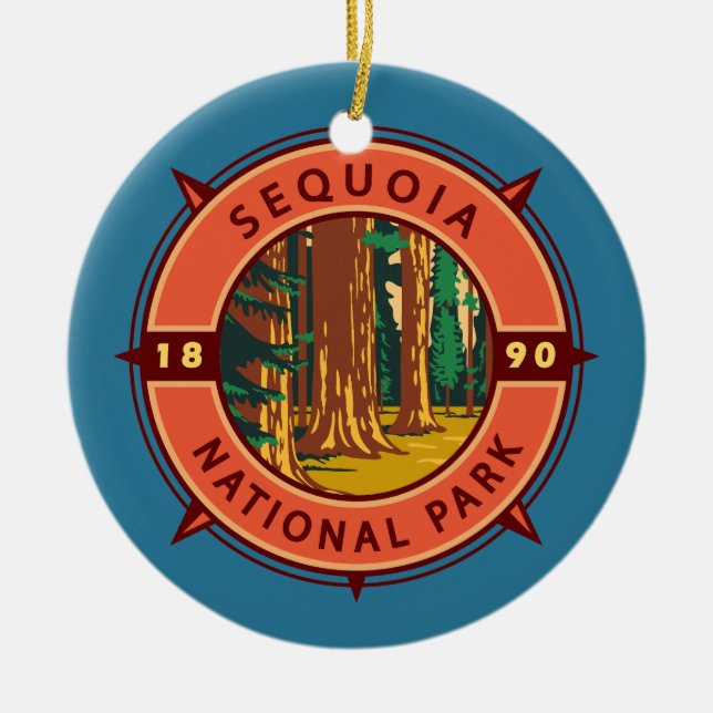 Sequoia National Park Retro Compass Emblem Ceramic Ornament (Front)