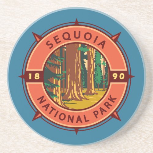 Sequoia National Park Retro Compass Emblem Coaster