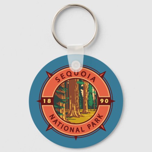 Sequoia National Park Retro Compass Emblem Keychain
