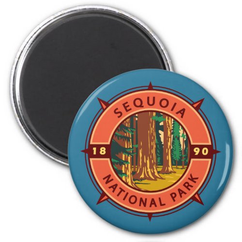 Sequoia National Park Retro Compass Emblem Magnet