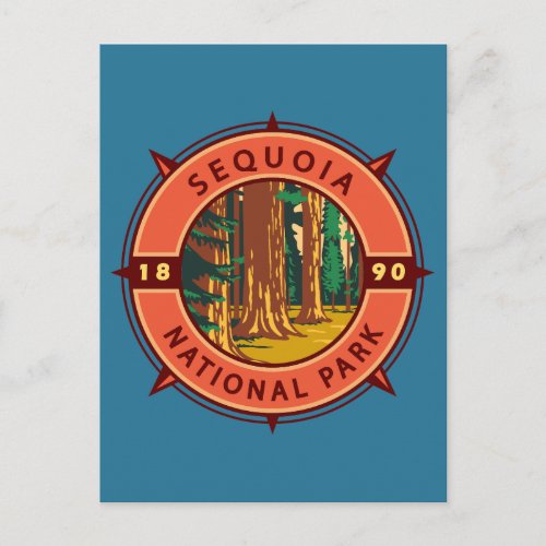 Sequoia National Park Retro Compass Emblem Postcard