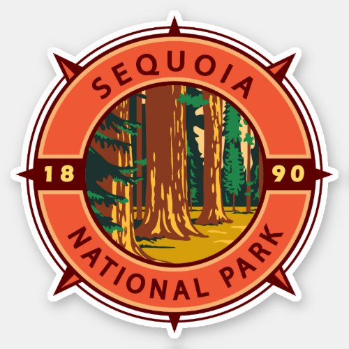 Sequoia National Park Retro Compass Emblem  Sticker