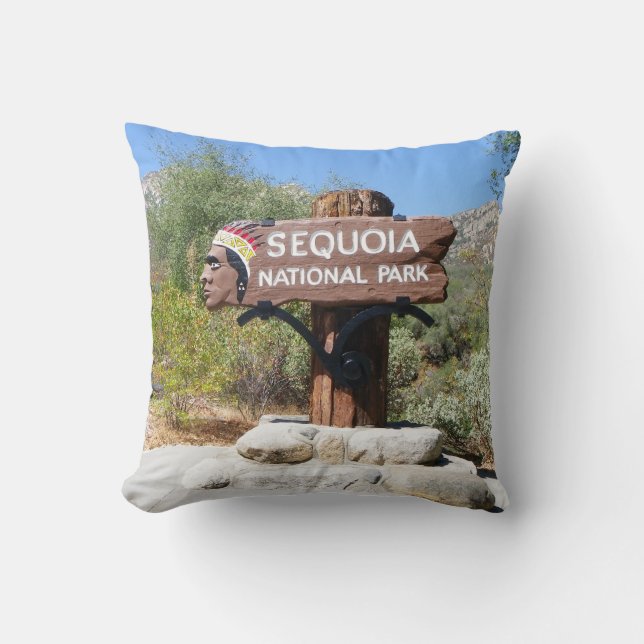 Sequoia National Park Sign Pillow! Throw Pillow (Front)