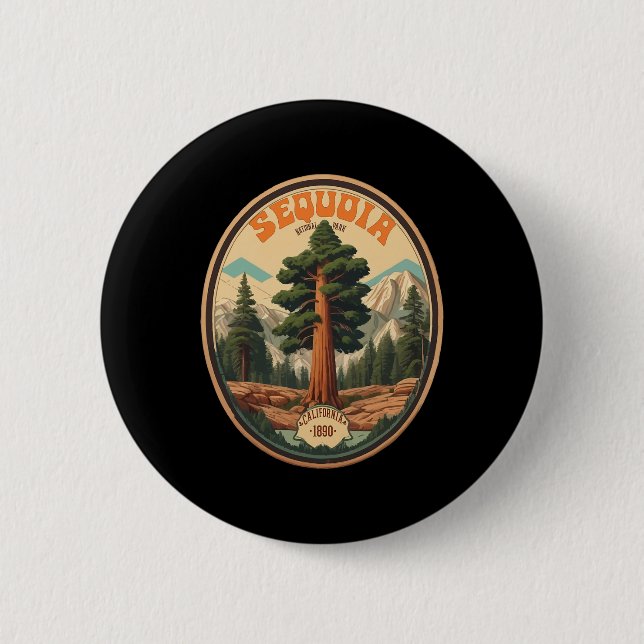 Sequoia National Park Tree Illustration Hiking Ret Button (Front)